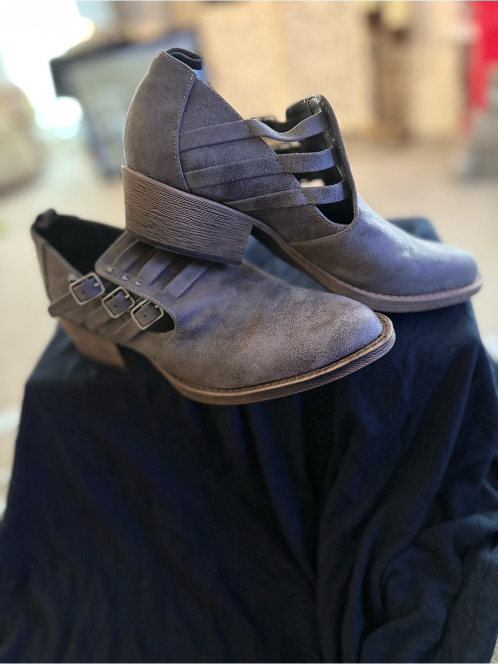 Women’s Grey Cutout Ankle Booties with Buckle Detail shoes